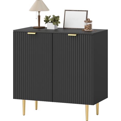 Schwarzes Küchen-Sideboard 80x40x80 cm, Aufbewahrungsmöbel mit 2 Türen, verstellbarem Einlegeboden und erhöhten Metallbeinen (1/5)