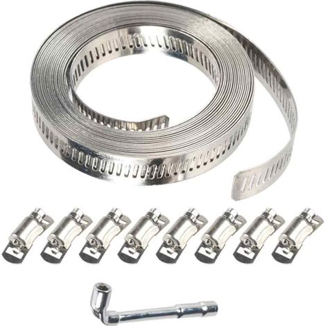 Sangles métalliques perforées + attaches 8/16, colliers de serrage pour tuyaux, acier inoxydable, grande taille (1/5)
