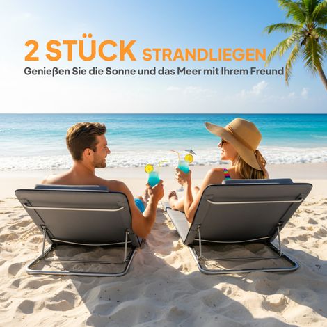 Transat pliable de jardin, chaise longue réglable 5 positions avec repose-tête, tapis de plage et sac de transport, idéal pour piscine, vacances, plage, gris (1/4)
