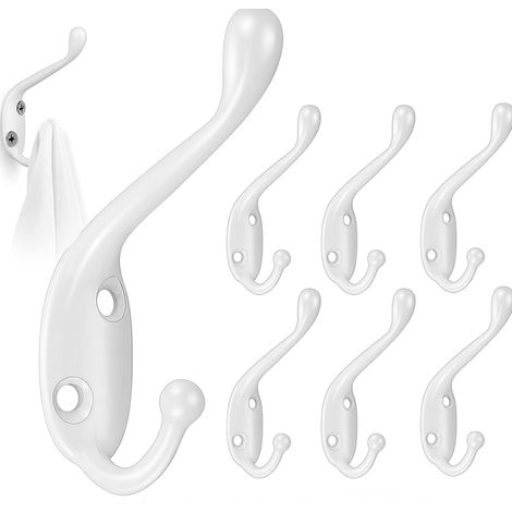 Lot de 8 crochets muraux, patères, crochets métalliques pour porte de salle de bain et de cuisine avec vis (blanc) (1/5)