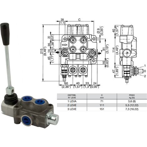 Distributeur monobloc en fonte 1 levier 1/2 type DN prédisposé pour carry over - 80974 (1/2)