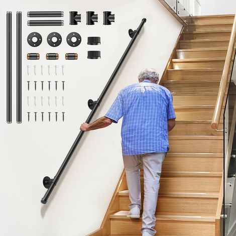 Main Courante pour Escalier, 2 Sections de 2M Rampe Escalier intérieur, 220lb Antidérapante et Confortable pour Intérieur et Extérieur, Idéales pour les Couloirs, les Placards et les Salons (1/5)