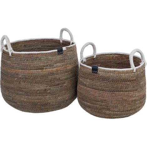 Set 2 cestos de fibra natural marrón D43x33, D33x27h cm (1/5)