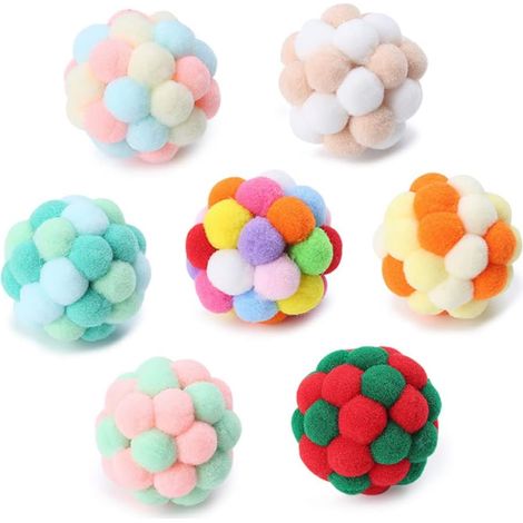 Balle Pour Chat - Pompon En Peluche Avec Clochette - Jouet D'interaction Et De Mâchage - Lot De 7 Pièces (1/5)