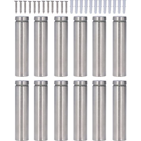 Lot de 12 vis à distance acier inoxydable 19x80mm chevilles pub fixations murales pour suspendre cadre acrylique photo (1/5)