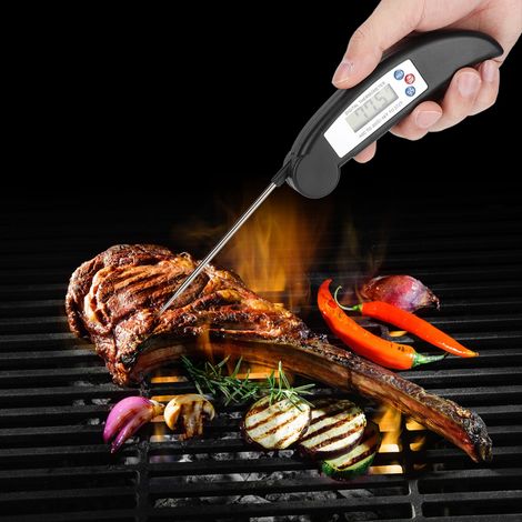 Faltbares, wasserdichtes LCD-Digitalthermometer für Grill, Küche und Speisen, Schwarz (1/5)