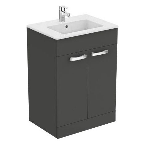 Meuble salle de bain 60cm ULYSSE au sol gris moyen et lavabo-plan - Porcher (1/2)