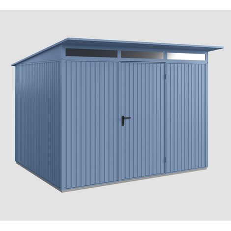 Hörmann Ecostar Metall-Gerätehaus Trend mit Pultdach Typ 3, 313 x 283 cm, taubenblau, 7,2 m², 1-flüglige Tür