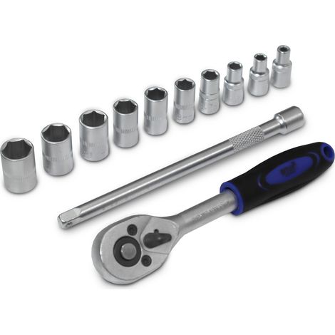 Bituxx 12 Teiliges Nussatz Sechskant mit 150mm Ratsche 1/4" und 150mm Verlängerung Steck Nüsse Stecknuss Werkzeug Set (1/4)