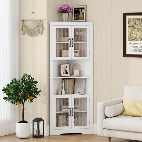 Goplus – Armoire d'angle 171 cm – Meuble de rangement 6 niveaux avec 4 portes en verre – Étagères réglables – Charge 60 kg – Design anti-basculement