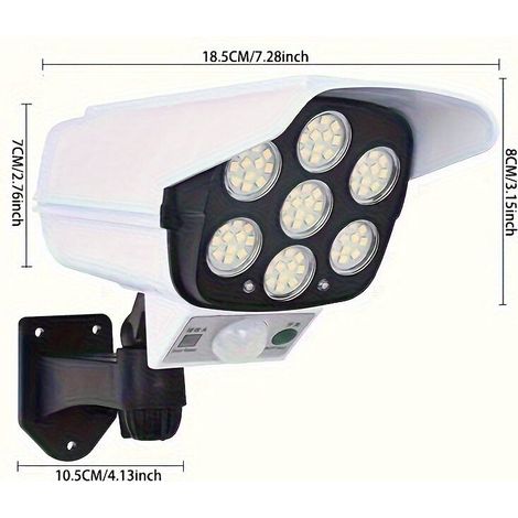Lampe Solaire Murale 77 LED avec Détecteur de Mouvement – Design Caméra de Surveillance Simulée pour Éclairage Extérieur de Sécurité