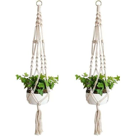 Suspension pour plantes en macramé, panier en corde de coton pour suspendre des fleurs en macramé, pots de fleurs muraux pour la décoration intérieure, jardinière de bureau à 4 pieds (1/5)