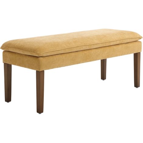 Wahson Sitzbank mit Chenillebezug, Polsterbank mit Holzbeinen, Gepolsterte Schlafzimmerbank für Schlafzimmer/Wohnzimmer/Flur, Gelb