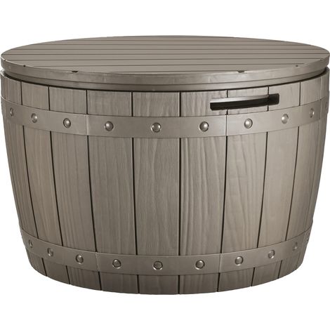 Coffre de Rangement Ronde de 127L, Boîte de Rangement Extérieure pour coussin de Table de Patio, Accessoires de Piscine, résine Imperméable et Montage Facile léger, Marron Clair (1/5)