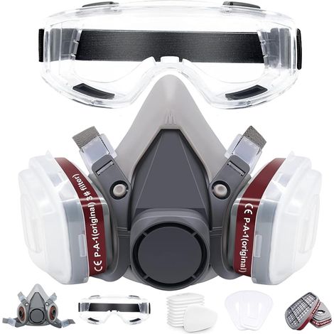 Masque de protection respiratoire professionnel avec 22 filtres Masque anti-poussière respiratoire réutilisable anti-gaz pour peinture/construction/pulvérisation chimique/ponçage/polissage, etc.