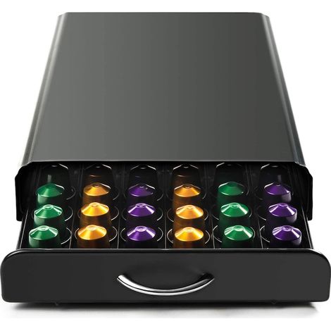 Porte-capsules de café 60 capsules, Bukate, 39 x 26,5 x 6,5 cm, modèle tiroir, compatible Nespresso et Tchibo, noir, métal (1/5)