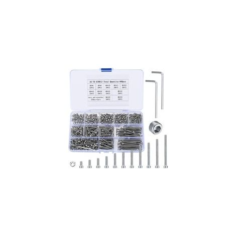 440 vis métriques M3 avec écrous, kits d'assortiment de vis et écrous à tête hexagonale creuse, vis et boulons de rechange en acier inoxydable pour fixations de machines