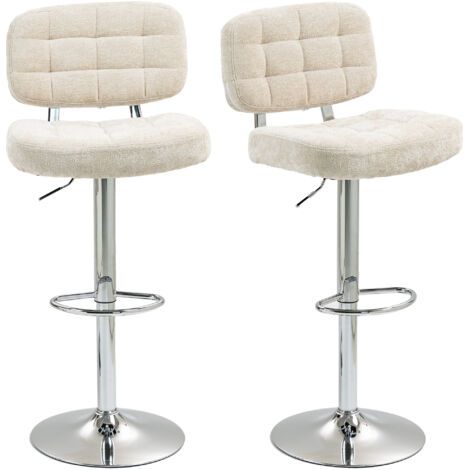 Tabourets de bar avec dossiers, réglage en hauteur et repose-pieds structure en acier capacité de charge de 120 kg beige,Lot de 2 (1/5)
