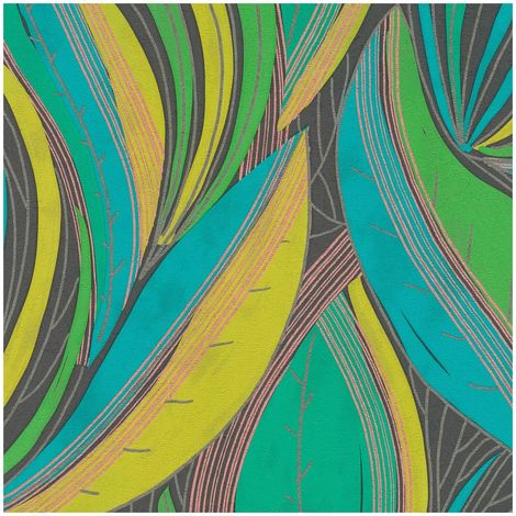 Graphic wallpaper wall Profhome 786551 hot embossed non-woven wallpaper textured with floral ornaments and metallic highlights green turquoise copper black 5,33 m2 (1/5)