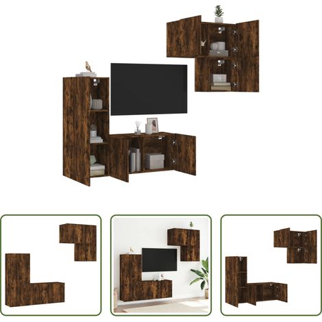 vidaXL Meuble TV - Unités murales TV 4 pcs chêne fumé bois d'ingénierie (1/5)