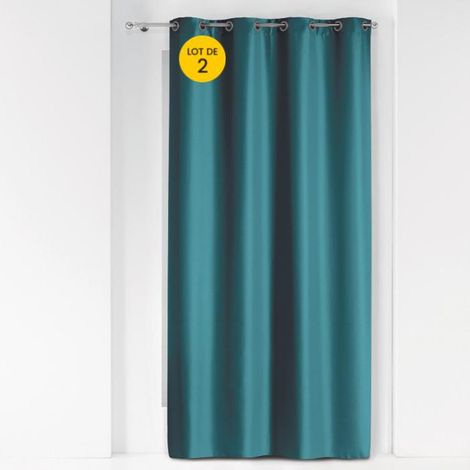 Lot de 2 Rideaux unis oeillets metal 140 x 260 cm polyester uni Essentiel Pétrole (1/3)