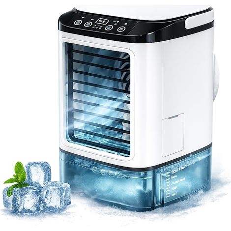Aire acondicionado portátil 2026 sin salida de aire, 4 velocidades, con bandeja para cubitos de hielo, función de nebulización, LED de 7 colores y depósito de 900 ml – Enfriador de aire silencioso (bl