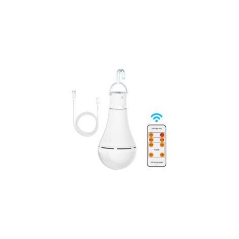 Remitery – Bombilla recargable USB de 7 W – 5 modos de iluminación – Hasta 20 horas de duración de la batería – Control remoto incluido – Para camping y uso de emergencia – Crezuo
