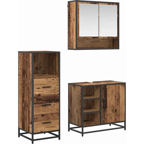 Bathroom Furniture Set with Door 3 pcs Old Wood Engineered Wood vidaXL (1/5)