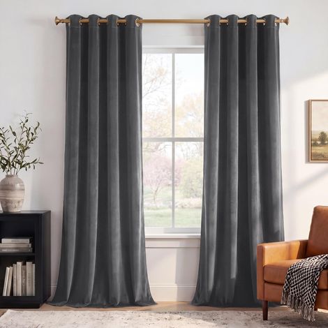 Lot de 2 Panneaux de Rideaux occultants en Velours Gris pour Salon, Rideaux de fenêtre occultants à œillets pour Chambre à Coucher/Porte coulissante en Verre, 132,1 x 243,8 cm (l x L), Gris (1/5)