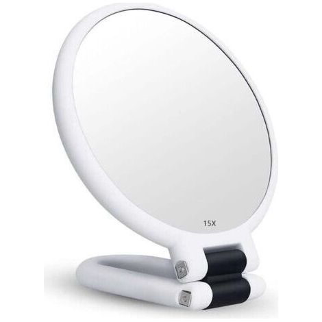 Miroir Grossissant x15 Double Face Miroir Pliable avec Poignée, Miroir de Maquillage à Main Miroir à Palette de Coiffeurs Miroir Pliant Utilisé pour Divers Détails de Maquillage (Argent) (1/4)