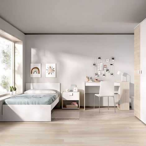 Conjunto Dormitorio Winnemu, 2 Cajones, Reversible, Tamaño Colchón 90x190 cm, 195x96x68h cm Blanco (1/4)