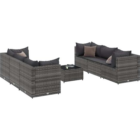 Salon de jardin 7 pcs avec coussins Gris Résine tressée vidaXL (1/5)