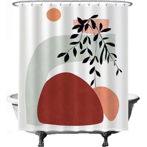 Shower curtain – Abstract Sonnenberg motif in Bohemian style – 180 x 200 cm – Mildew resistant – Washable – Waterproof – with 12 rings – Red, Orange, Green