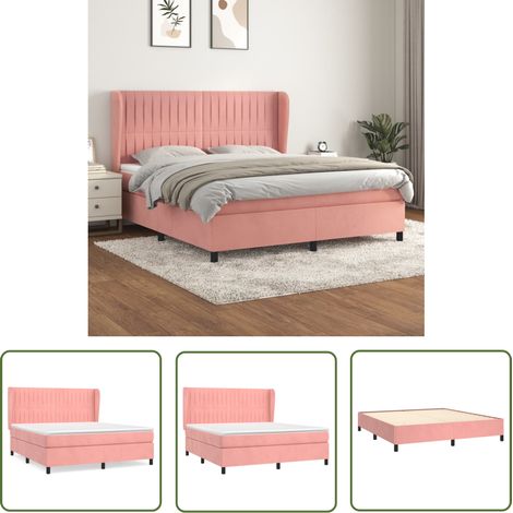 The Living Store Sommier à lattes de lit avec matelas Rose 180x200 cm Velours - Lit Tapissier - Lit Velours - Lit Double - Literie - Chambre À Coucher (1/5)