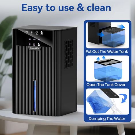 (Noir) Mini déshumidificateur portable, réservoir d'eau de 2,2 litres (1/5)
