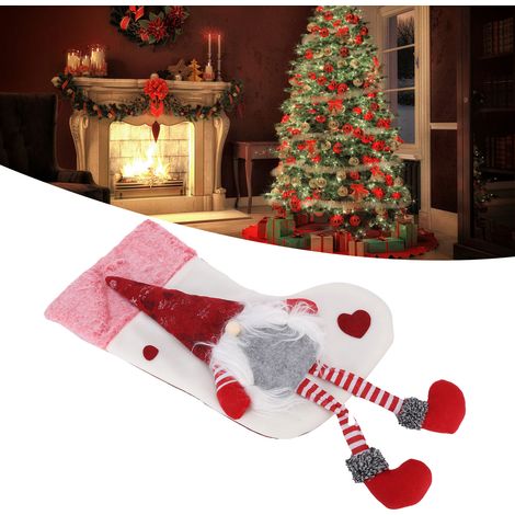 Peluche représentant un vieil homme de la forêt sans visage et avec des pattes, chaussette de Noël, décoration de Noël, décoration de Noël blanche. (1/5)
