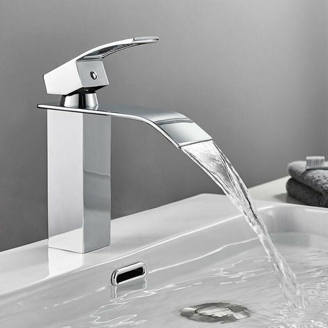 Bathroom Faucet Single Hole Waterfall Faucet Basin Mixer Tap Hand Basin Faucet with Copper Single Lever Hot and Cold Water Mixer Tap (1/5)