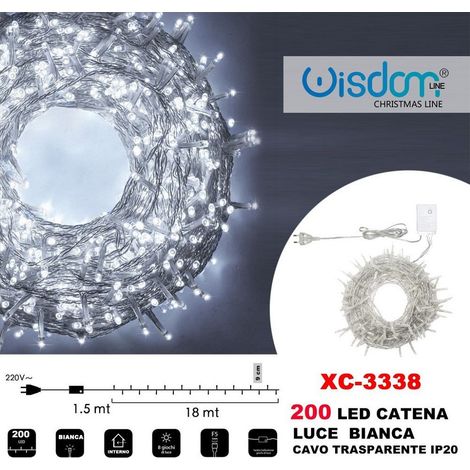 TRADE SHOP - Catena Luminosa 200 Luci Led Lucciole Luce Bianca Cavo Trasparente Ip20 Xc-3338 -