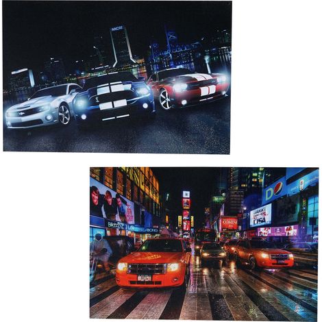 Set di 2 quadri LED su tela quadro murale illuminato 40x60cm timer Cars 040000455