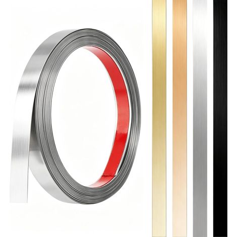 Bande métallique autocollante en tôle d'acier inoxydable pour mur, cheminée, cadre de miroir, plafond, argent brossé, 12 m x 20 mm (1/5)