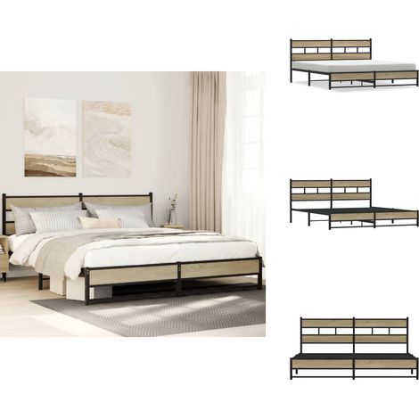 Cadre de lit en métal sans matelas chêne sonoma 200x200 cm - Cadre De Lit - Cadres De Lit - Lit Double - Lit (1/5)