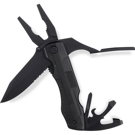 Outil Multifonction 18 en 1-3 Pinces, 1 Couteau, Lame, 2 Ouvre-boîtes, 1 Tournevis avec 9 Embouts, Multiusage pour Survie, Camping, Jardin, Étui Inclus (1/5)