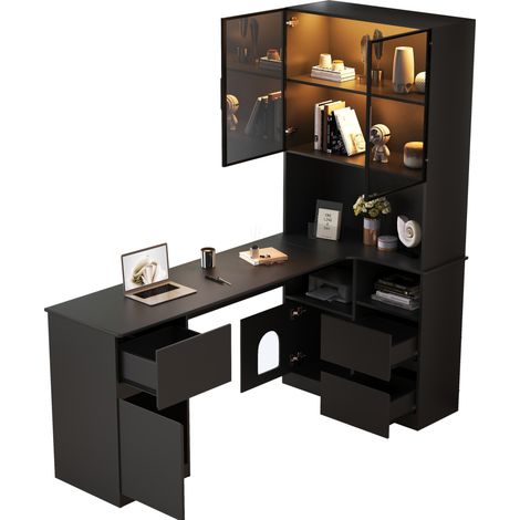 CHICFURN Scrivania angolare 120×80×180 cm in MDF nero con LED e passacavi (1/5)