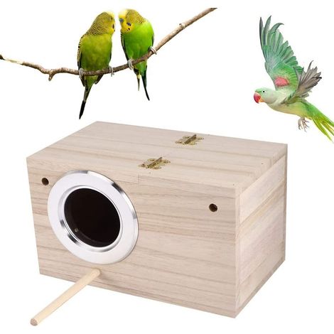 Nid de Reproduction en Bois pour Oiseaux Nichoir d'Élevage pour Perruches et Inséparables avec Perchoir (1/5)