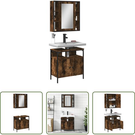vidaXL Holzwerkstoff - 2-tlg. Badmöbel-Set Räuchereiche Holzwerkstoff (1/5)
