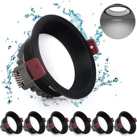 5W LED Recessed Downlight, 6-Pack, 500LM = 50W Incandescent, IP44, Cool White 6000K, AC 220-240V, 75mm Cutout, Round Ceiling Downlight for Bathroom, Kitchen, Living Room, Hallway (Black) (1/4)