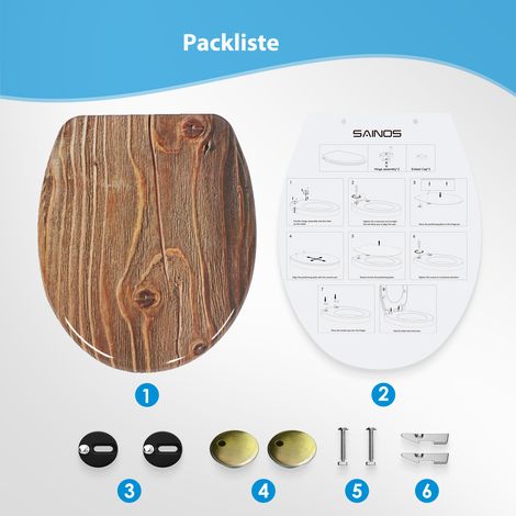 Abattant de toilettes Homseat Duroplast avec mécanisme de fermeture amortie, décor bois rustique (1/4)