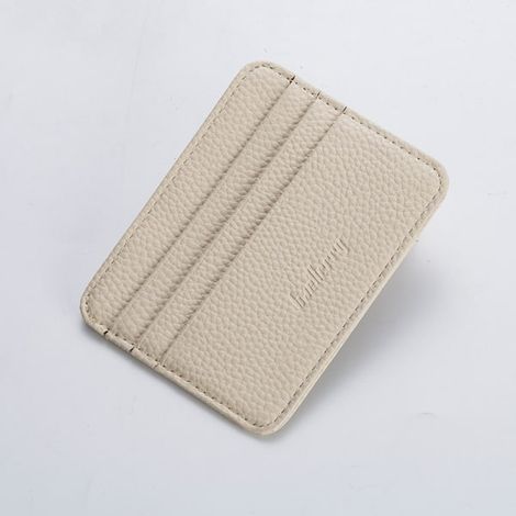 Portefeuille fin et minimaliste pour femme en cuir PU, porte-cartes de crédit, format court, beige