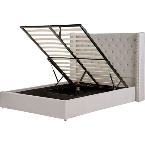 Ottoman Bed Velvet LUBBON 160 x 200 cm (EU King Size) Light Grey (1/5)