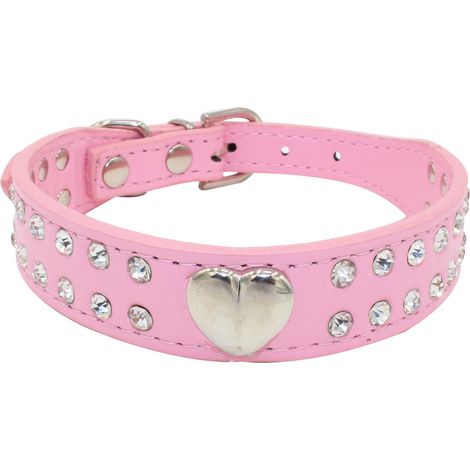 Collier pour chien rose, taille M, orné d'un cœur en strass, pour chien et chat de taille moyenne (tour de cou 32-38 cm), idéal pour les promenades quotidiennes et les fêtes. 1 pièce. (1/5)